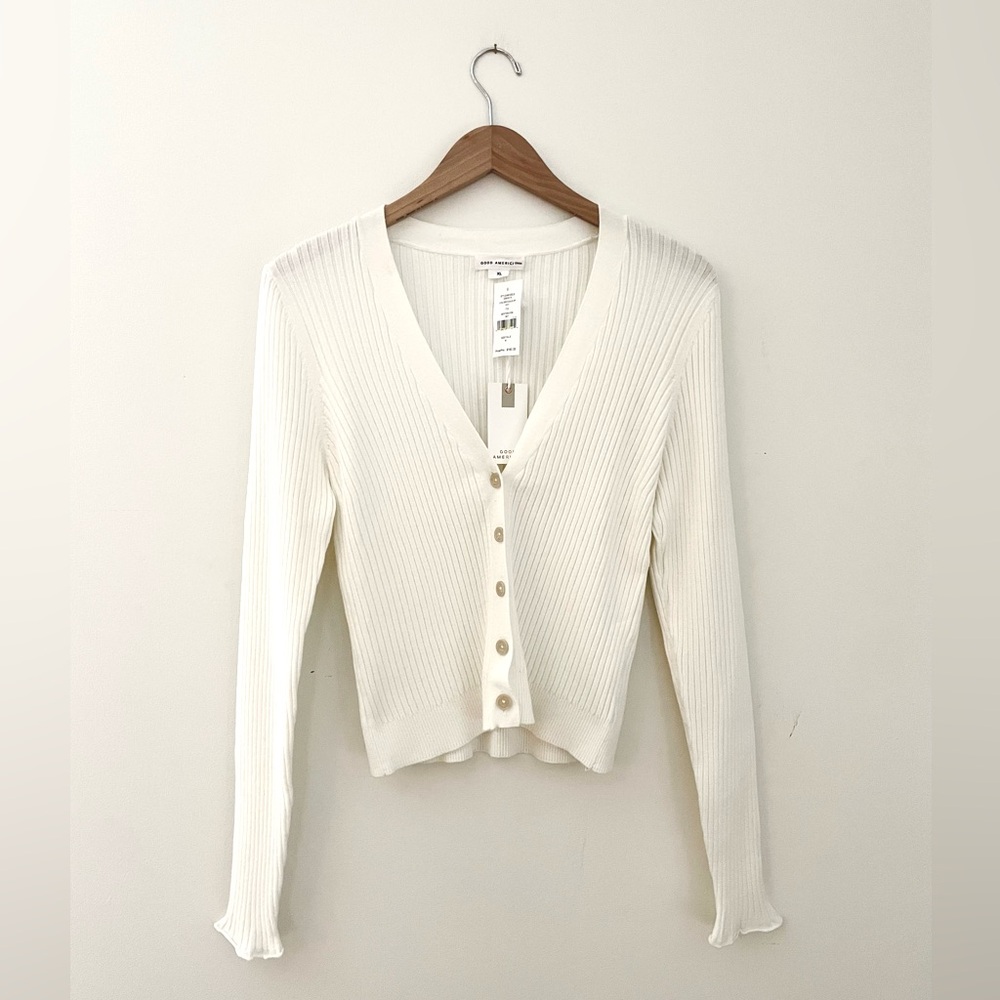 GOOD AMERICAN white long sleeve ribbed cardigan XL